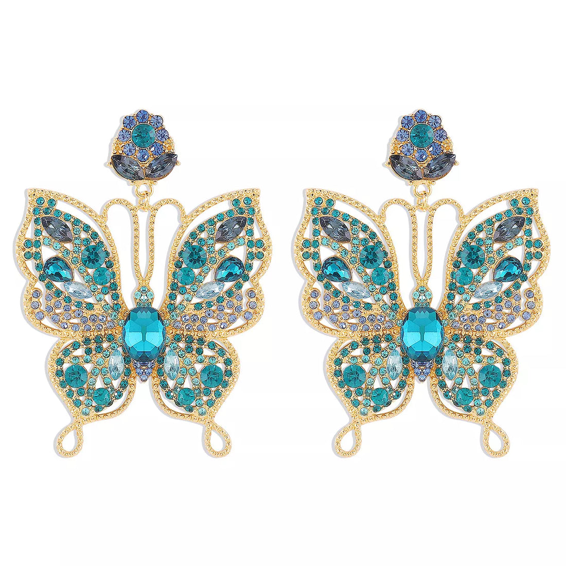 Butterfly Rhinestone Dangle Earrings - cas7m