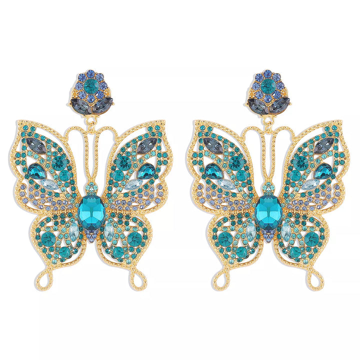 Butterfly Rhinestone Dangle Earrings - cas7m