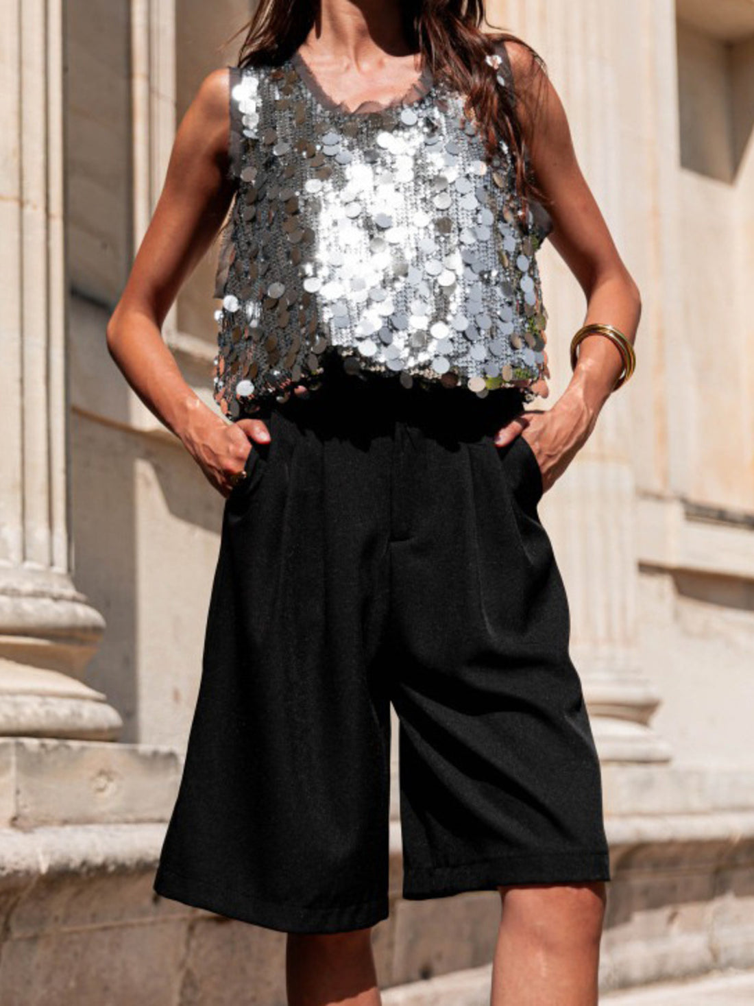 Sequin Round Neck Tank - cas7m
