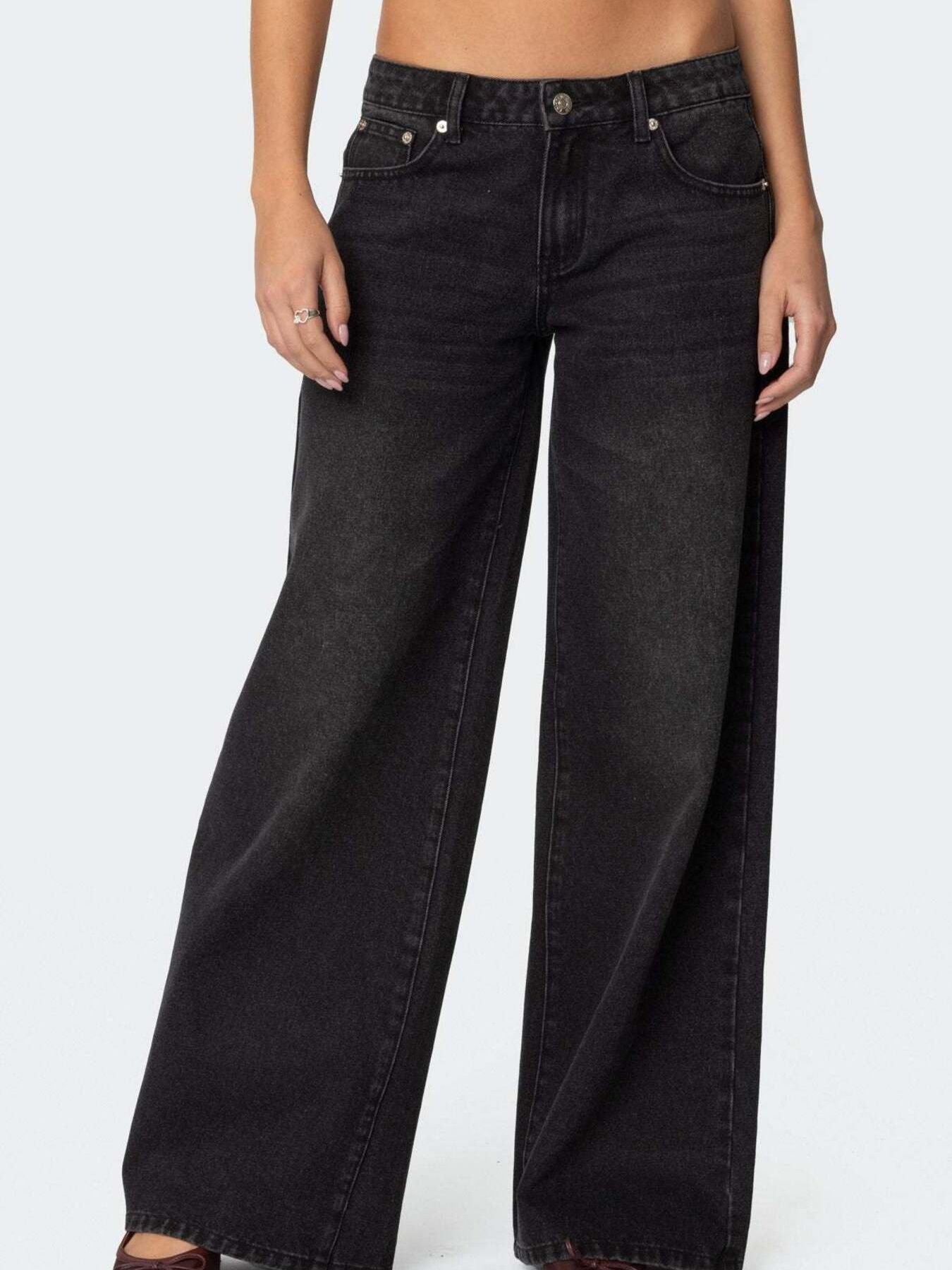 Vintage Wash Wide Leg Jeans - cas7m