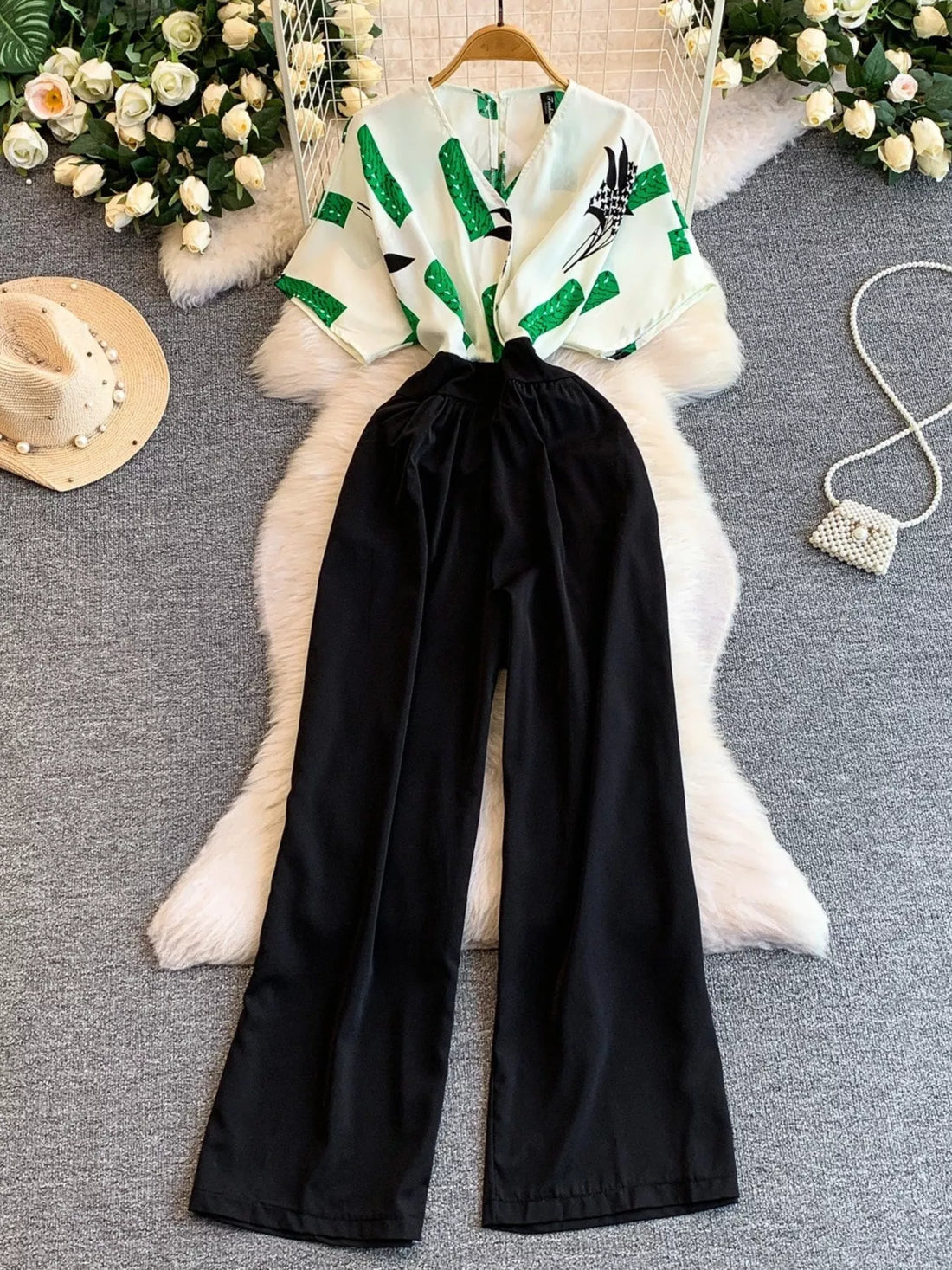 Printed Wide Leg Jumpsuit - cas7m