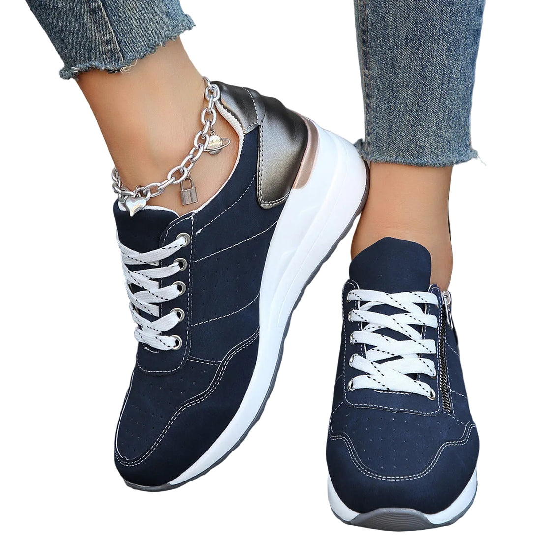 Fashion Lace-up Sneakers Women Cozy Tinck-soled Sports Shoes - cas7m