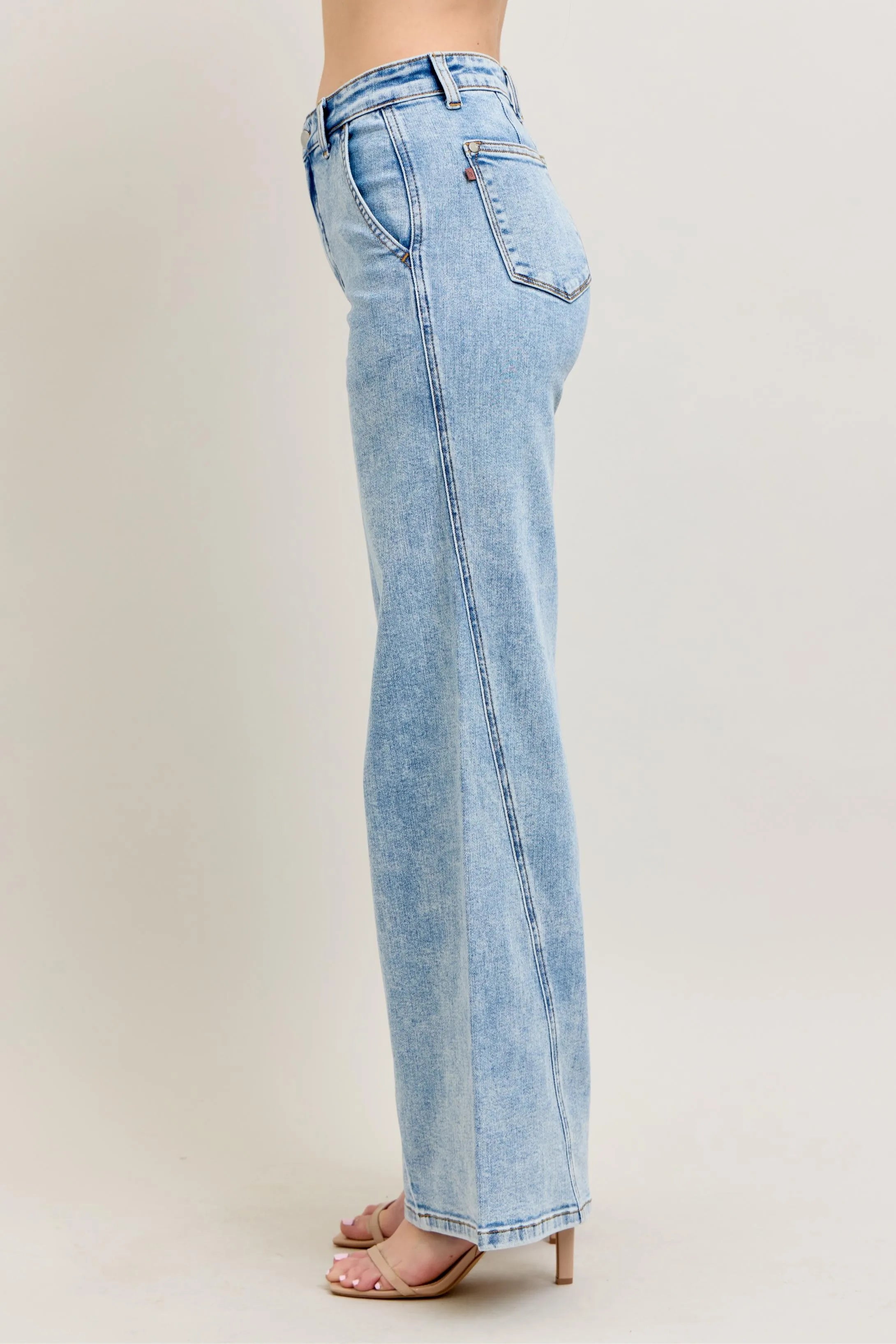 Judy Blue Full Size High Waist Wide Leg Jeans with Skewed Inseam Plus Size - cas7m