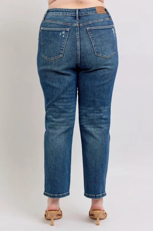 Judy Blue Full Size High Waisted Rigid Magic Non-destroy Straight Leg Jeans Plus Size - cas7m