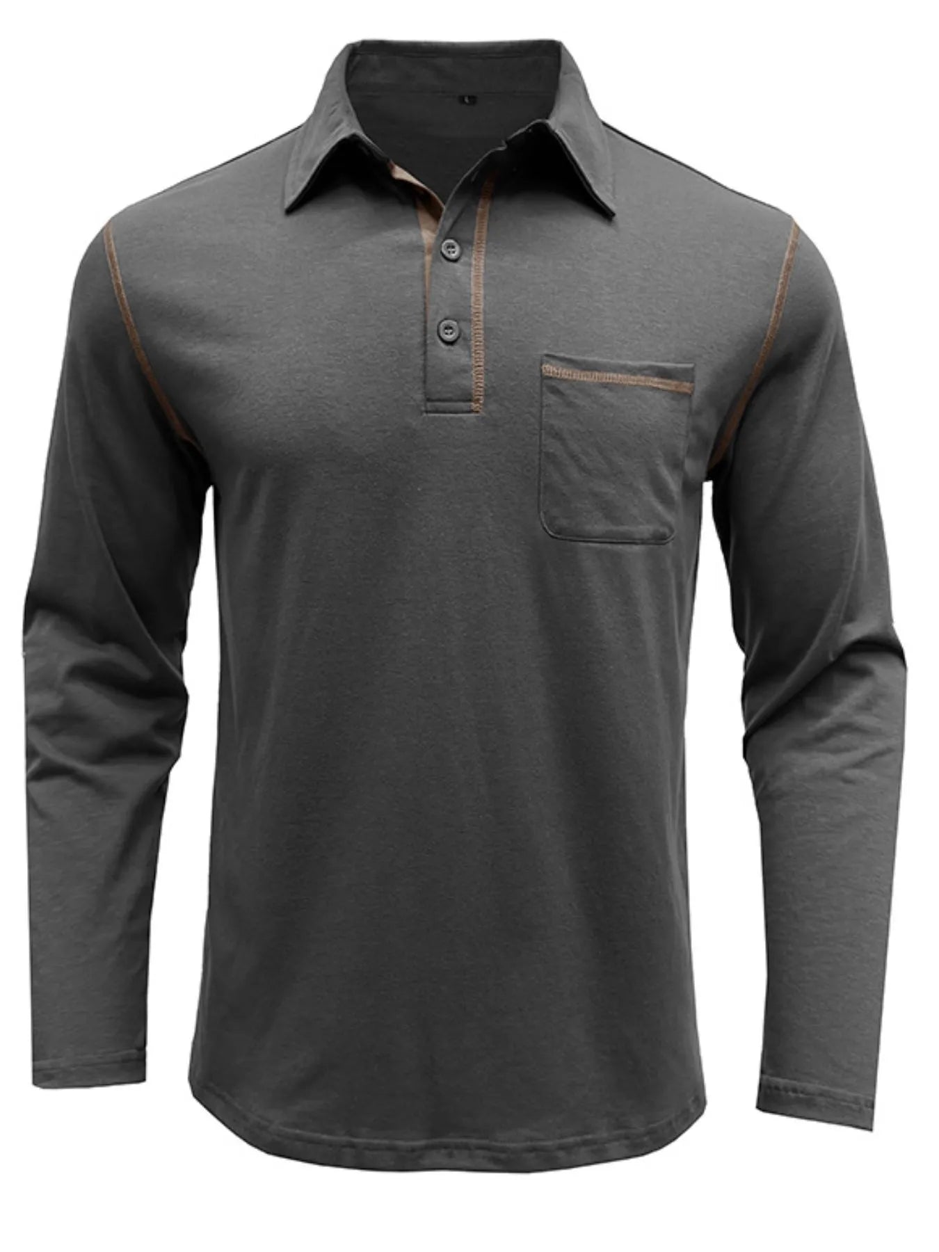 Men's Long Sleeve Polo Shirt with Contrast Stitching - cas7m