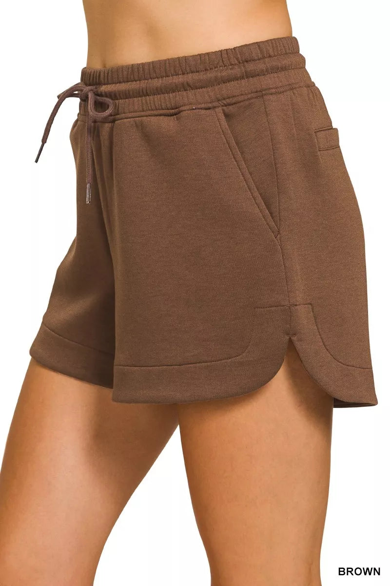 Zenana Scuba Elastic Waistband Shorts With Pocket - cas7m