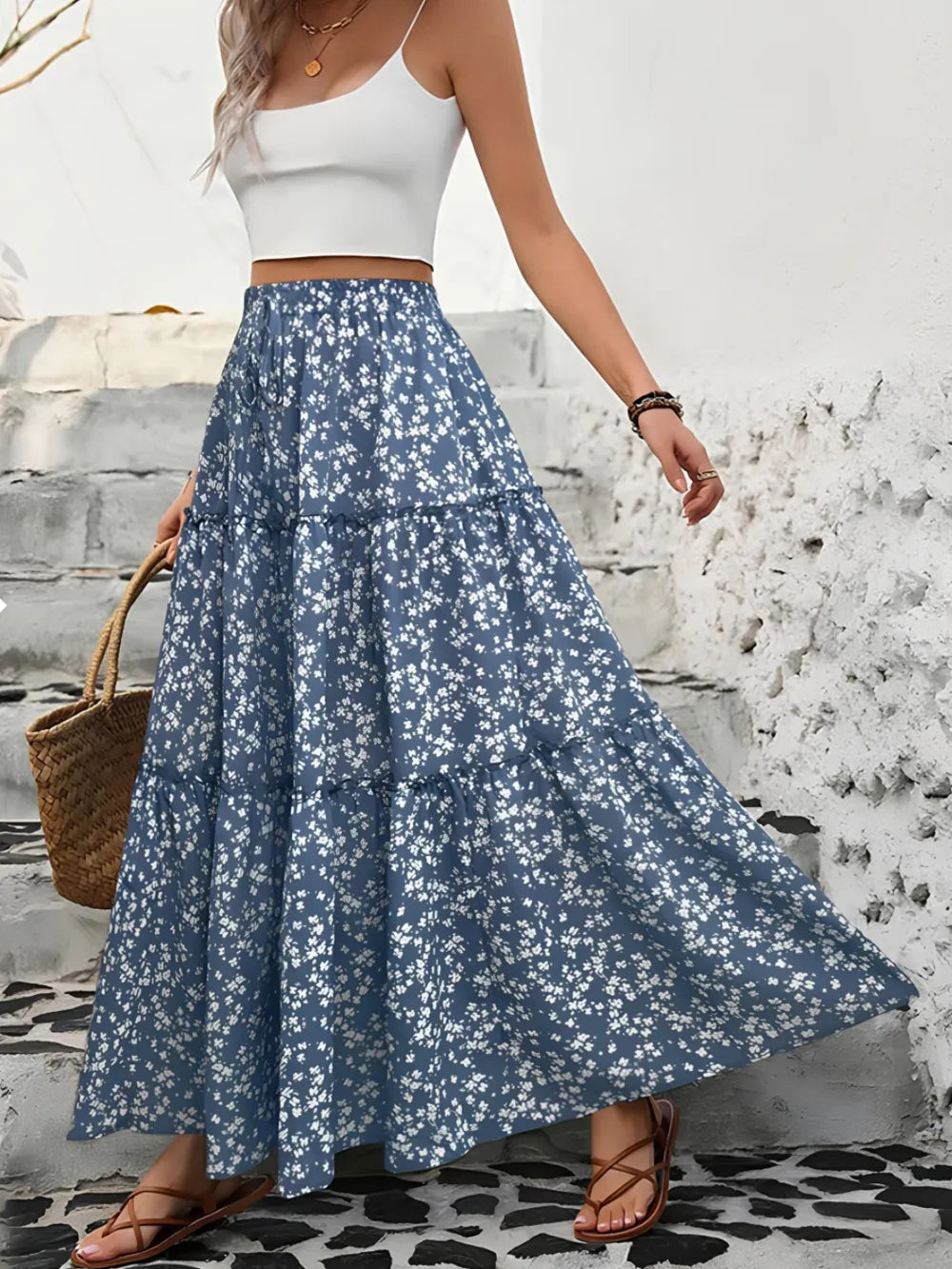 Tiered Floral Maxi Skirt - cas7m