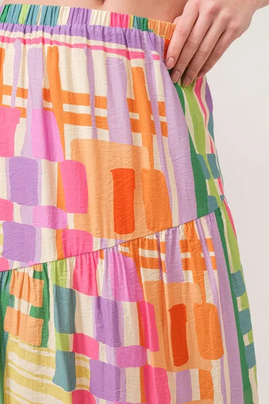 And The Why Asymmetric Geo Printed Tiered Maxi Skirt - cas7m