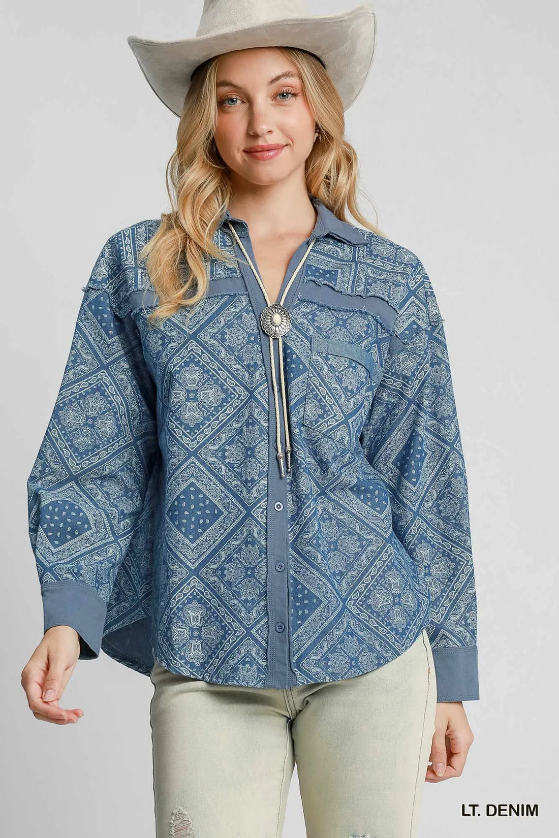 Umgee Paisley Print Denim Shirt Jacket - cas7m