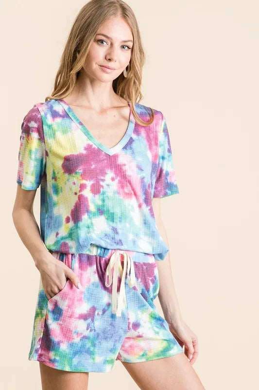 BiBi Tie Dye French Terry Casual Shorts - cas7m