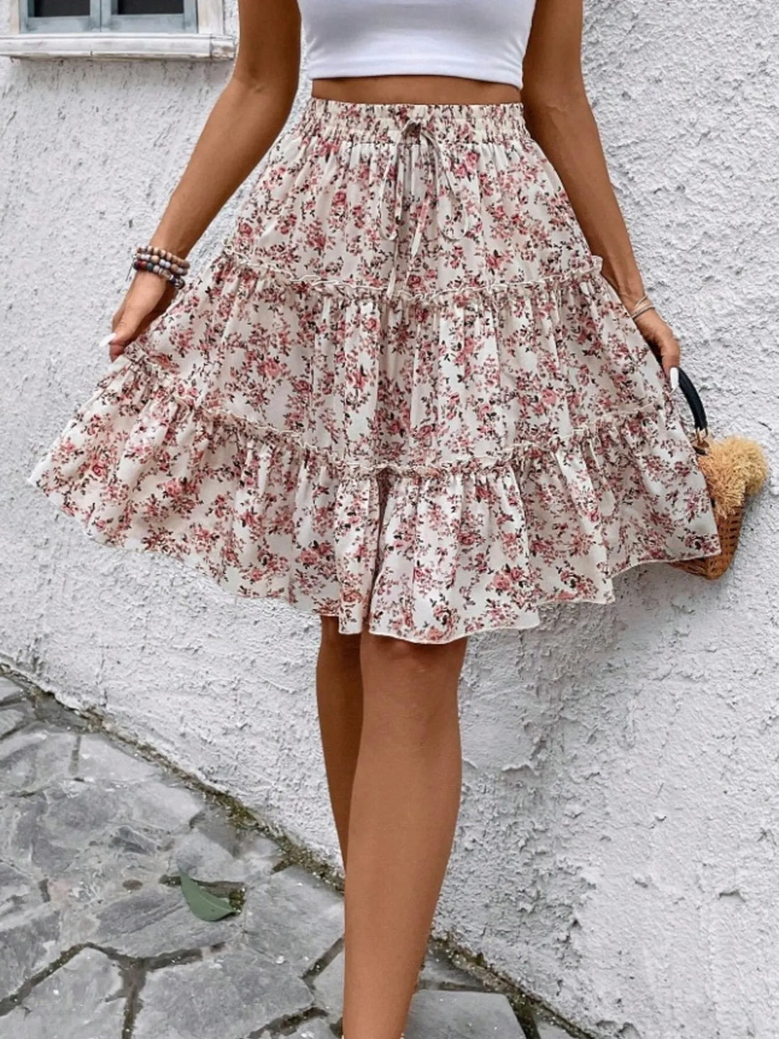 Floral Print Midi Skirt - cas7m