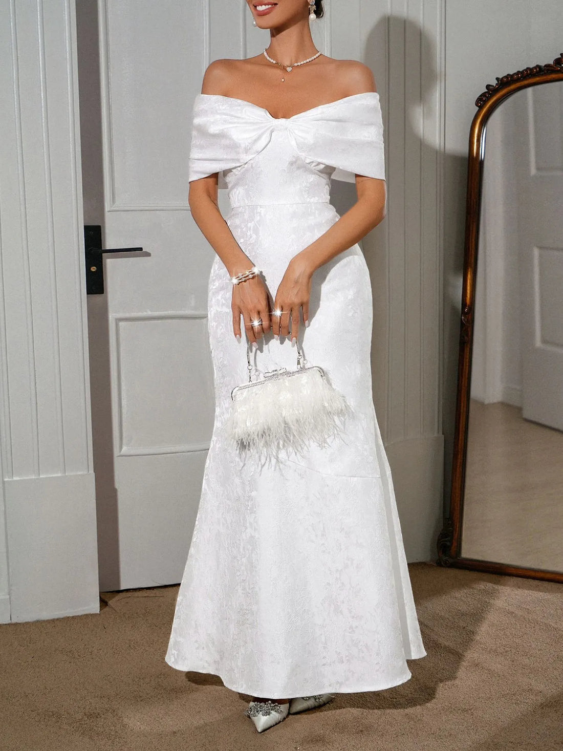 Bow Off-Shoulder Maxi Dress - cas7m