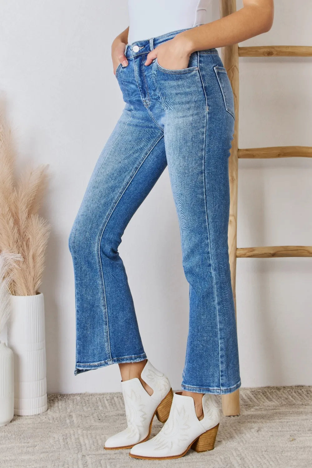 RISEN Full Size High Rise Ankle Flare Jeans - cas7m
