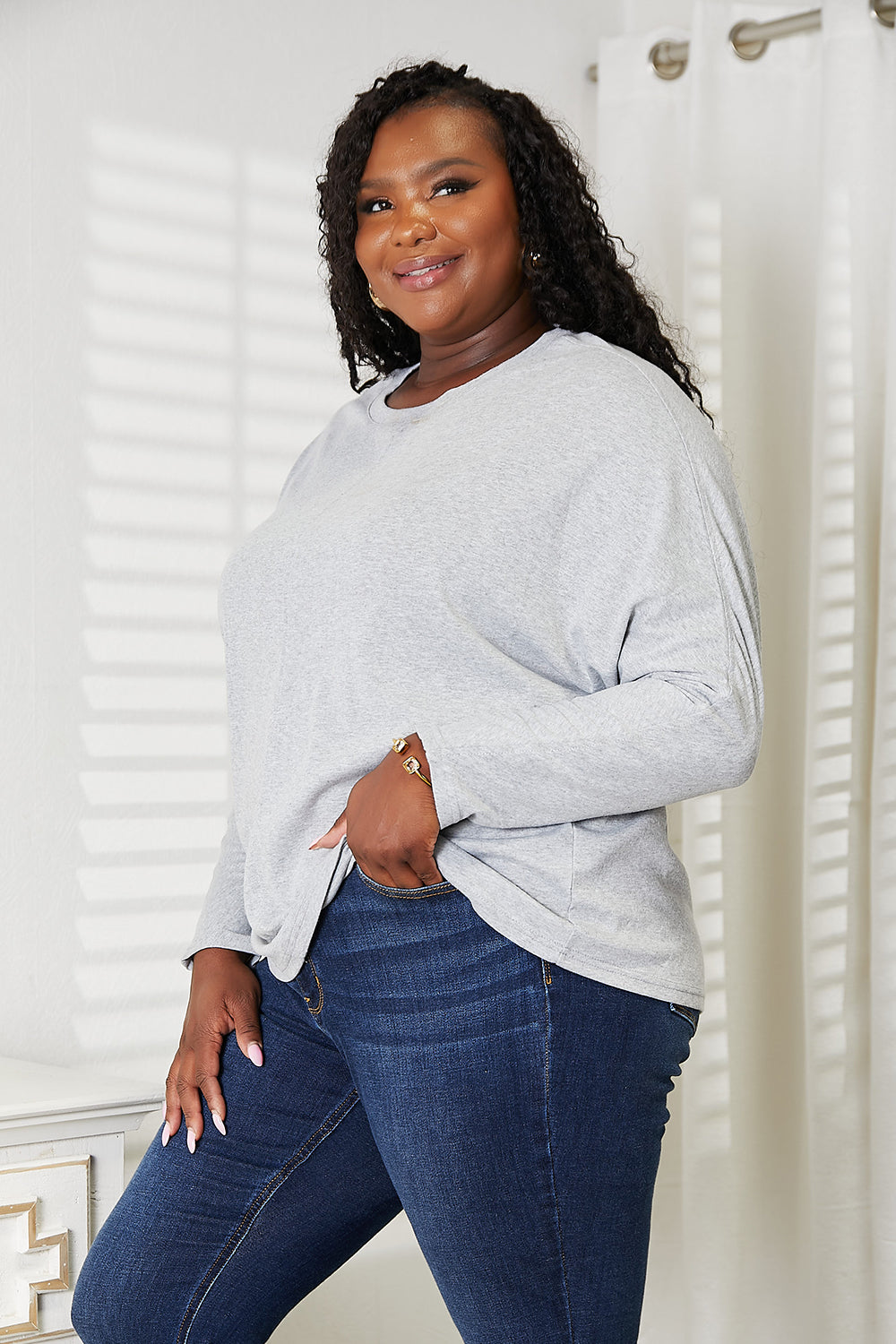 Double Take Seam Detail Round Neck Long Sleeve Top - cas7m