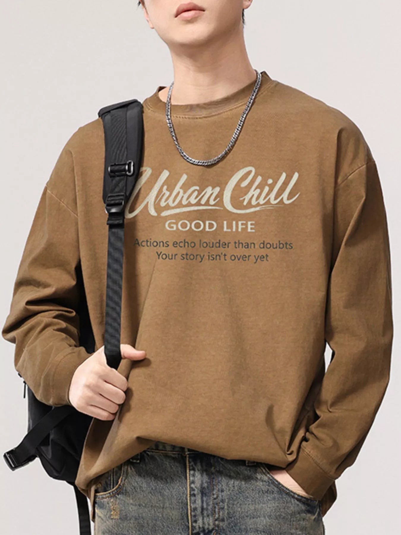 Men's Plus Size Letter Graphic Long Sleeve T-Shirt - cas7m