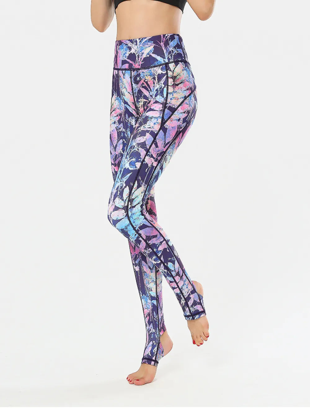 Printed Wide Waistband Active Leggings with Stirrups - cas7m