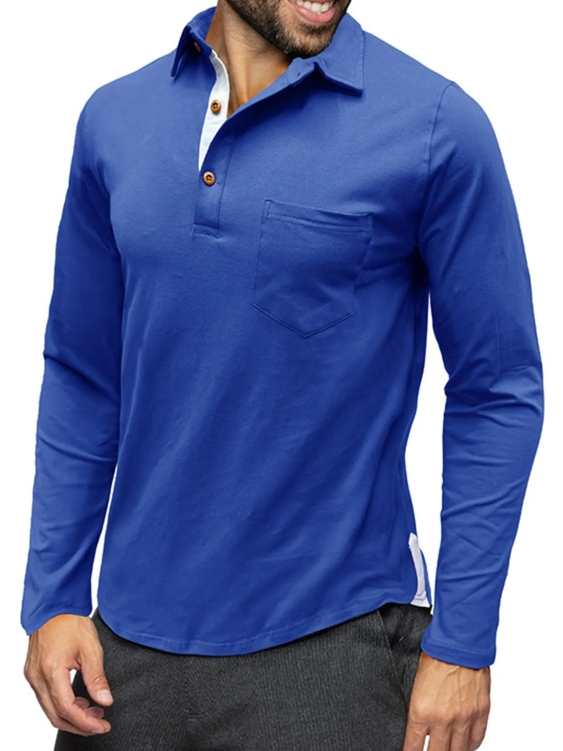 Men's Long Sleeve Polo Shirt with Chest Pocket - cas7m