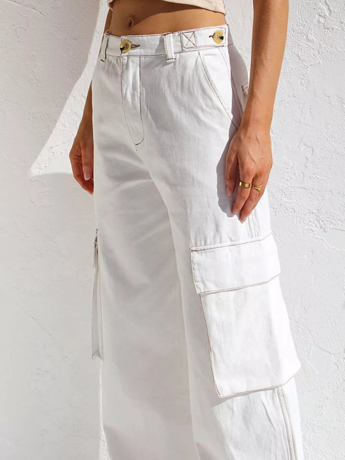 High-Waisted Wide Leg Cargo Jeans - cas7m
