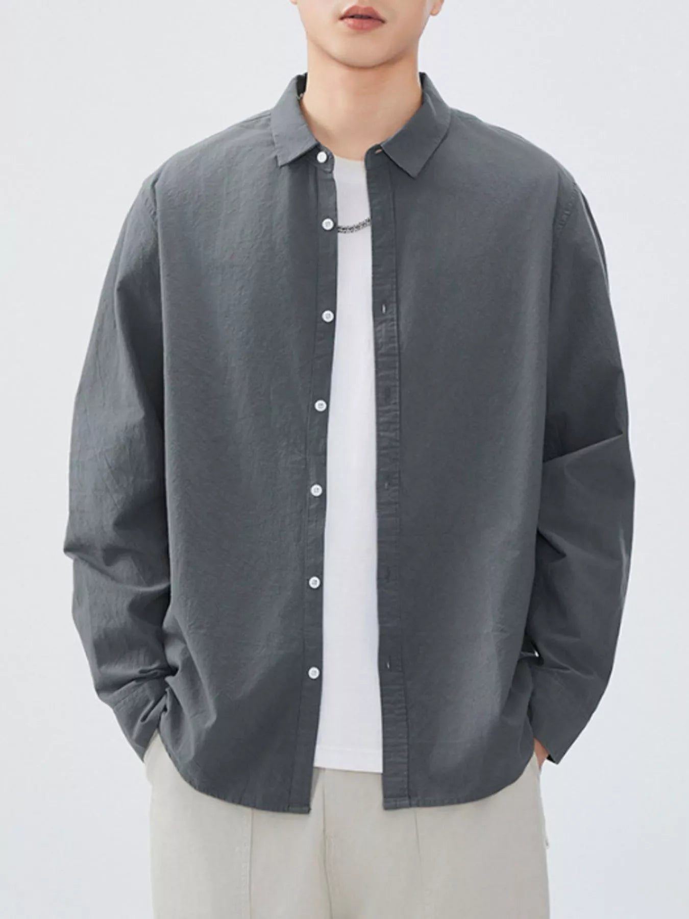 Men's Plus Size Long Sleeve Button-Up Shirt - cas7m