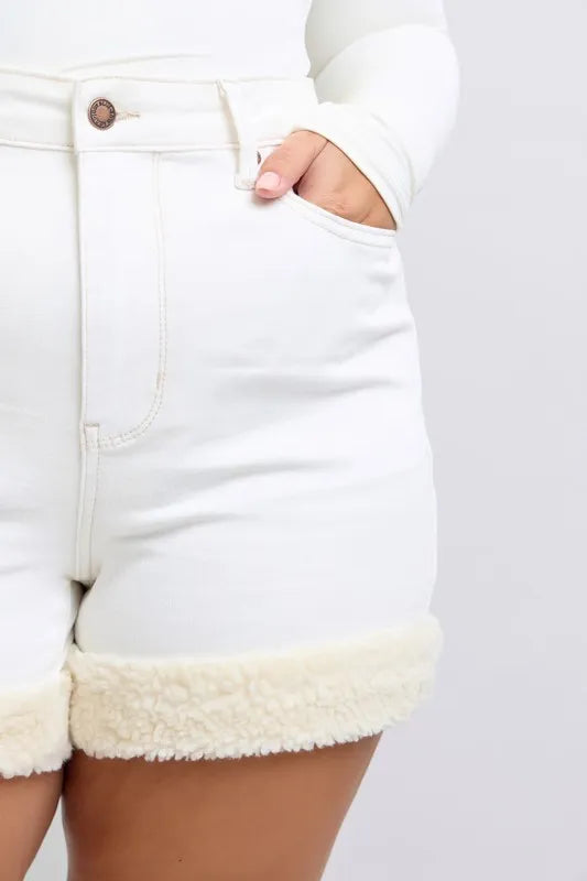 Judy Blue Full Size High Waist Shearling Cuff Denim Shorts Plus Size - cas7m