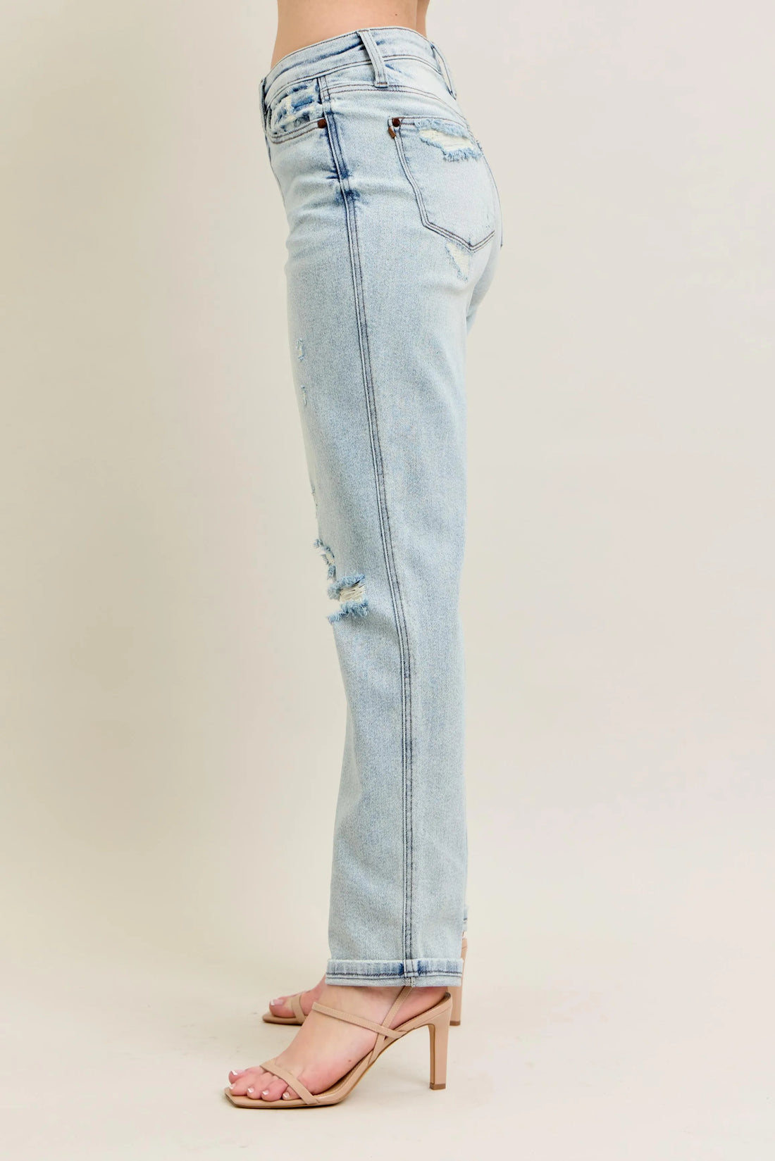 Judy Blue Full Size Mr Repair Stitch Detail Destroy Single Cuff Bf Jeans Plus Size - cas7m