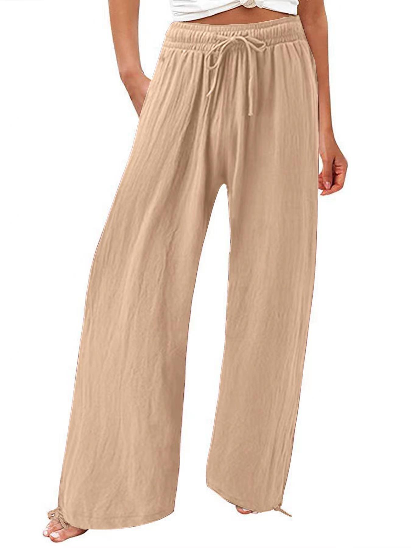 Women's Cotton And Linen Wide-leg Beach Pants Casual Pants - cas7m