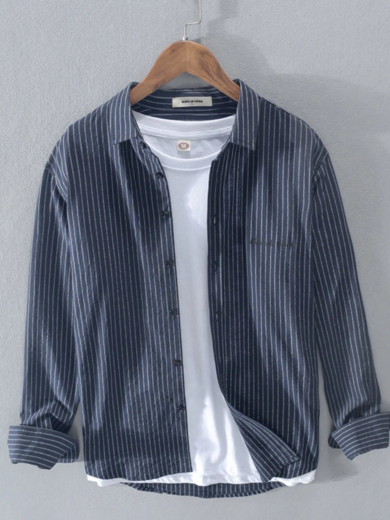 Men's Plus Size Button Up Long Sleeve Shirt - cas7m