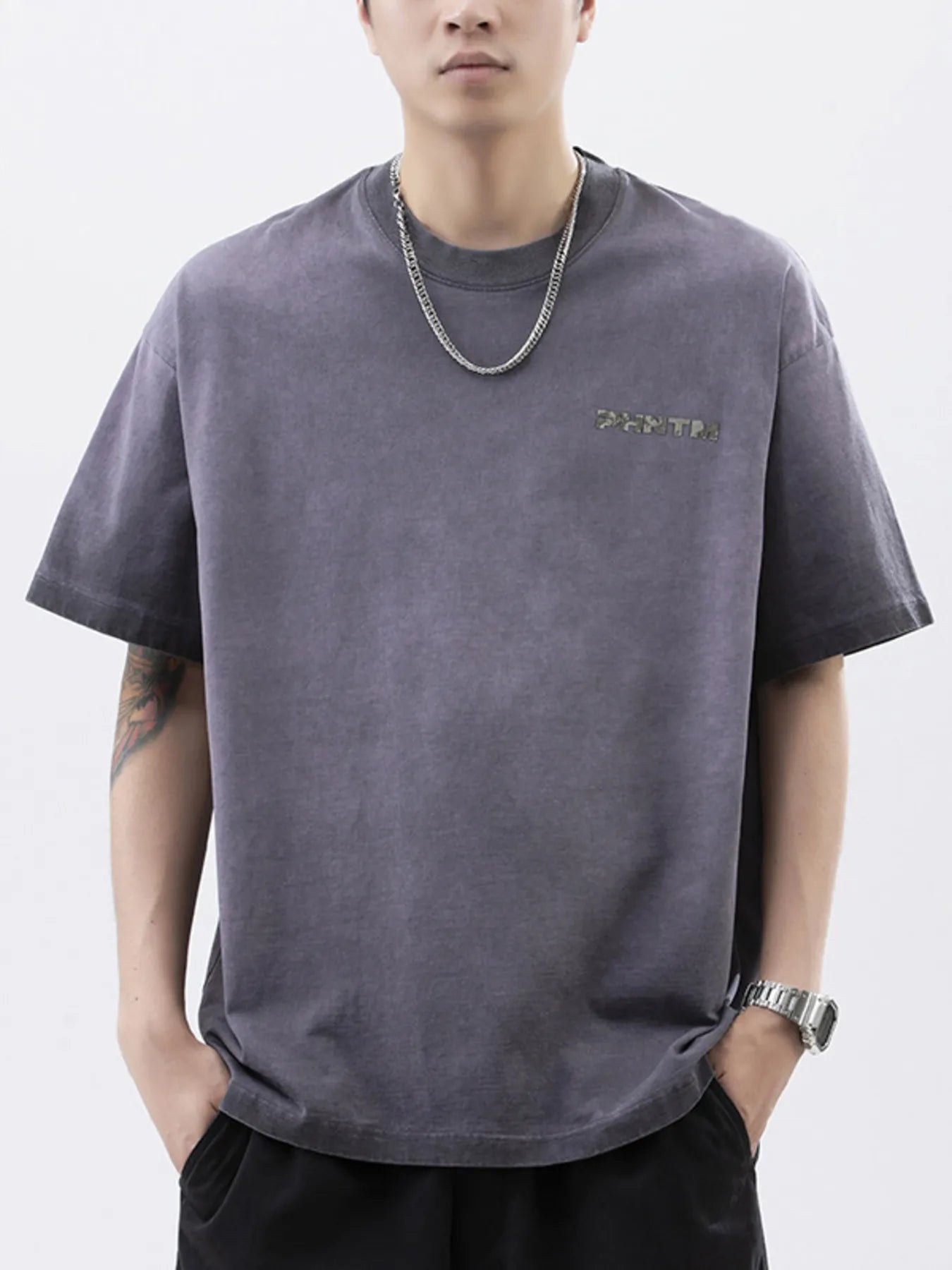 Men's Plus Size Letter Back Round Neck T-Shirt - cas7m