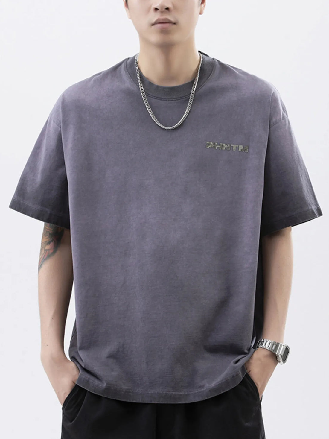 Men's Plus Size Letter Back Round Neck T-Shirt - cas7m