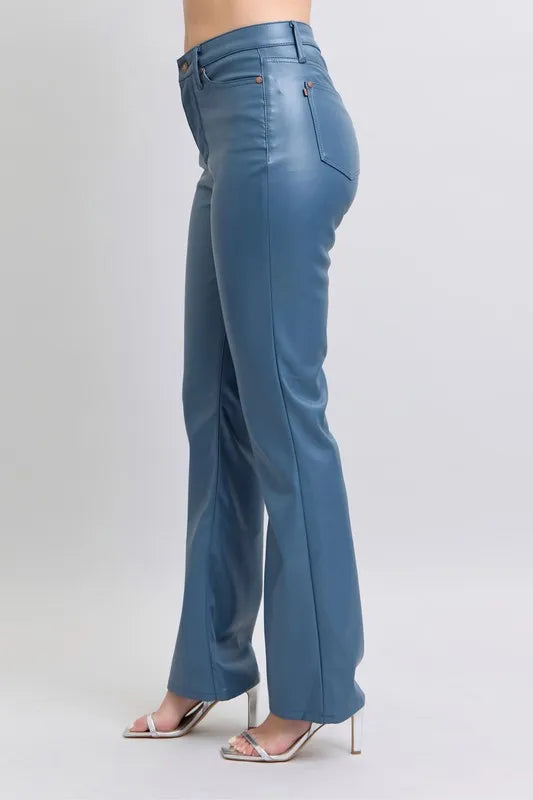 Judy Blue Full Size High Waist Tummy Control Faux Leather Bootcut Pants Plus Size - cas7m