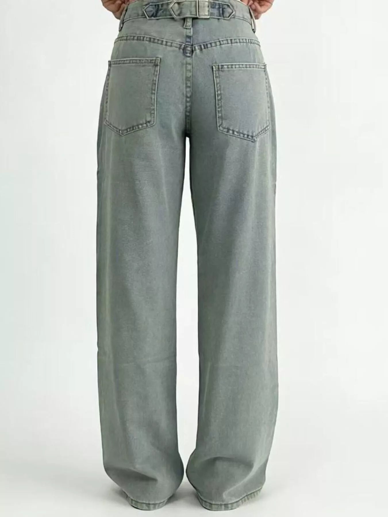 Wide Leg Washed Jeans - cas7m
