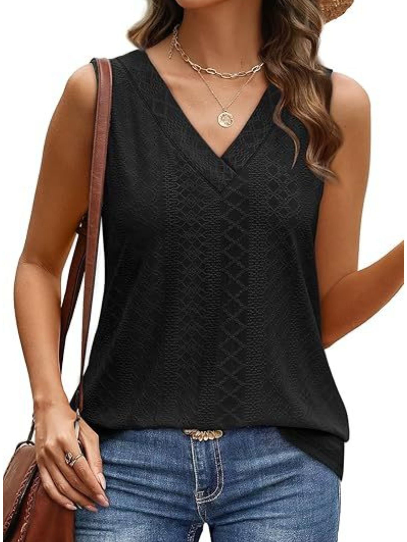 Eyelet V-Neck Tank - cas7m