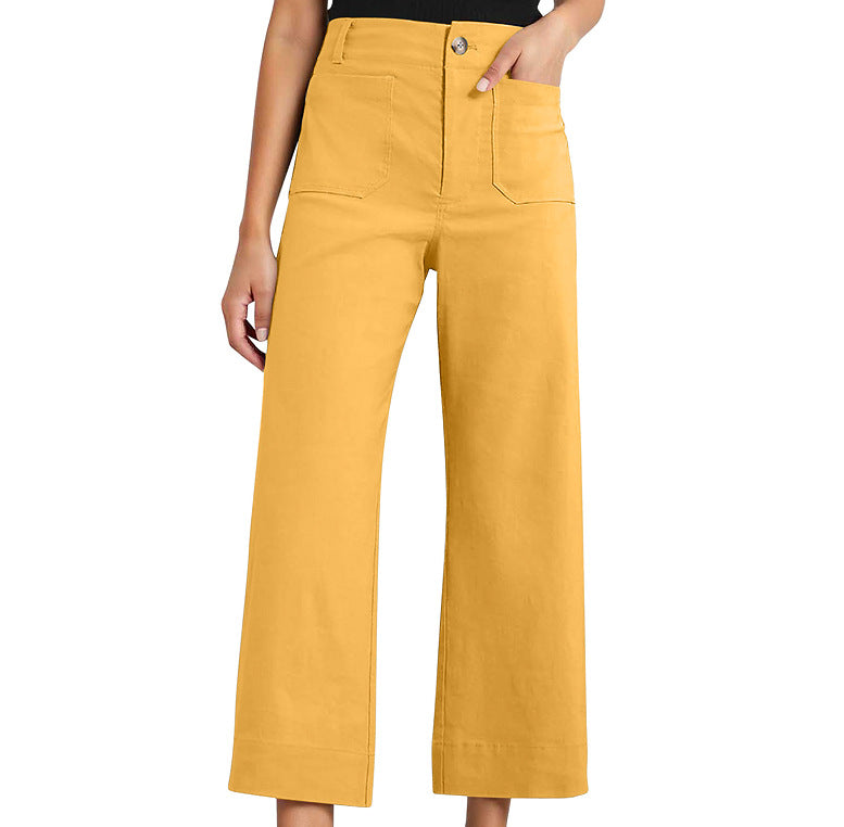High Waist Slimming Casual Women's Cropped Wide-leg Pants - cas7m