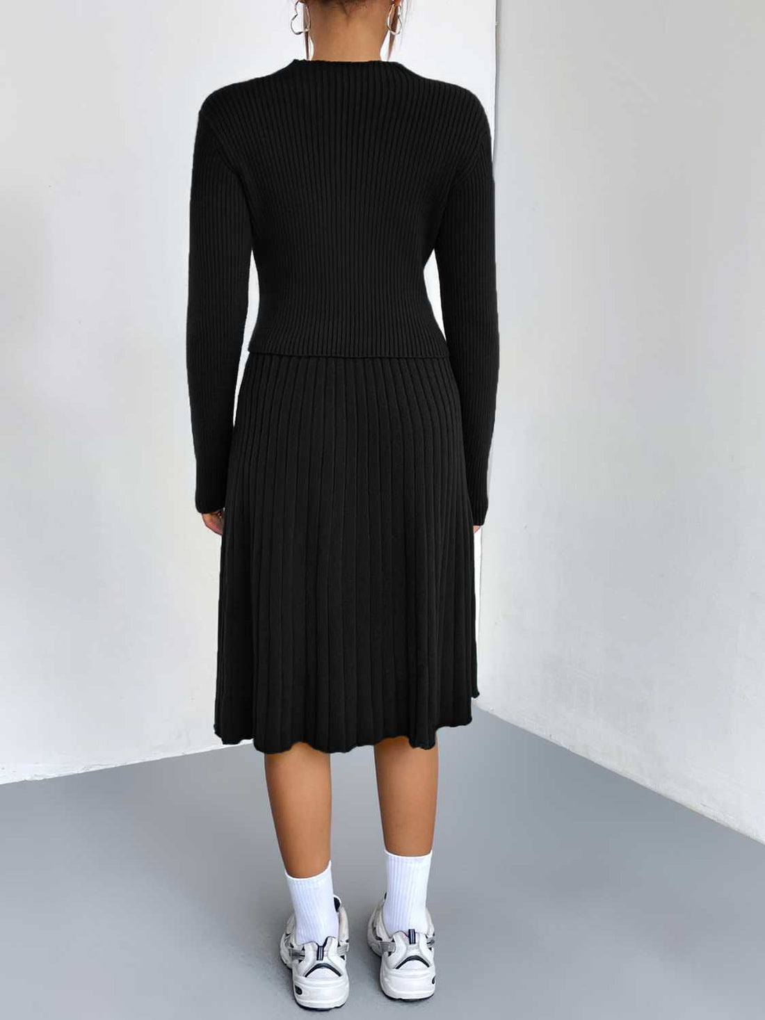 Rib-Knit Sweater and Skirt Set - cas7m