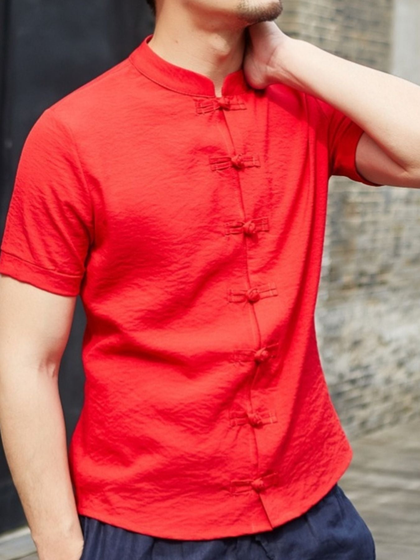 Men's Full Size Chinese Style Short Sleeve Shirt Plus Size - cas7m