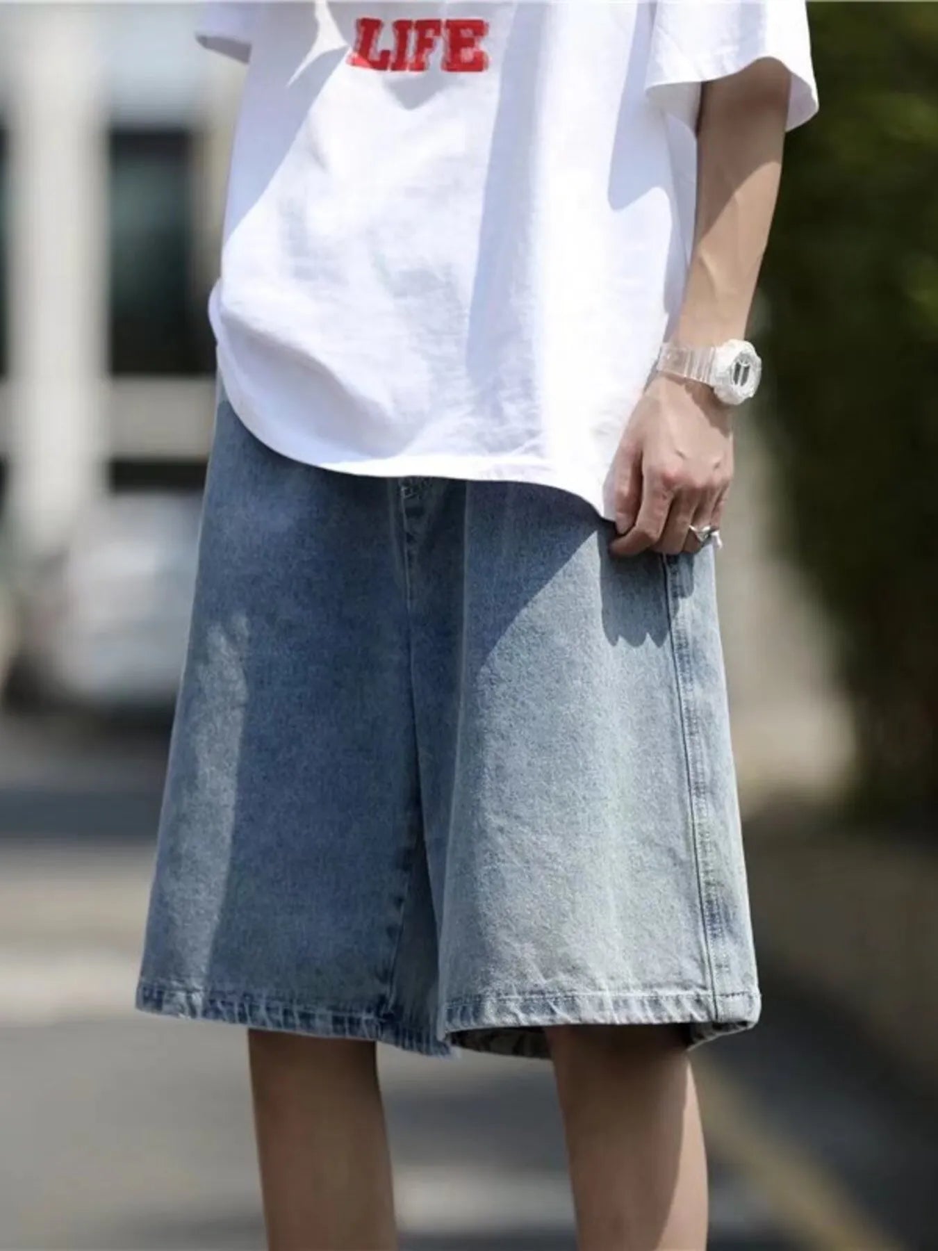 Men's Plus Size Loose Fit Washed Denim Shorts - cas7m