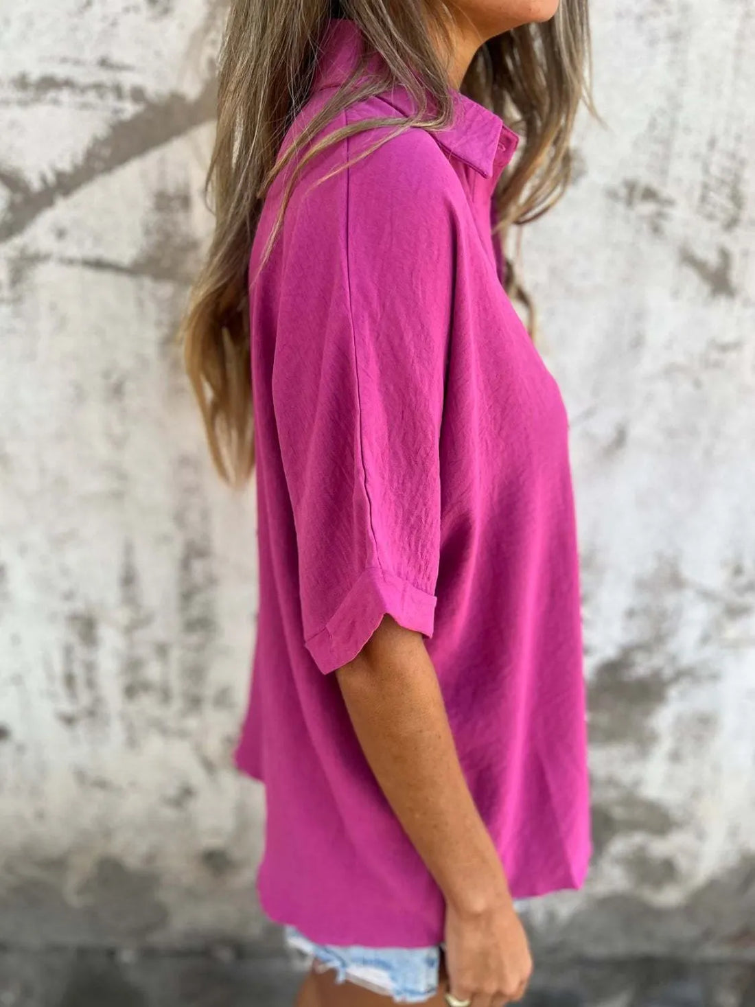 Full Size Collared Neck Half Sleeve Shirt Plus Size - cas7m