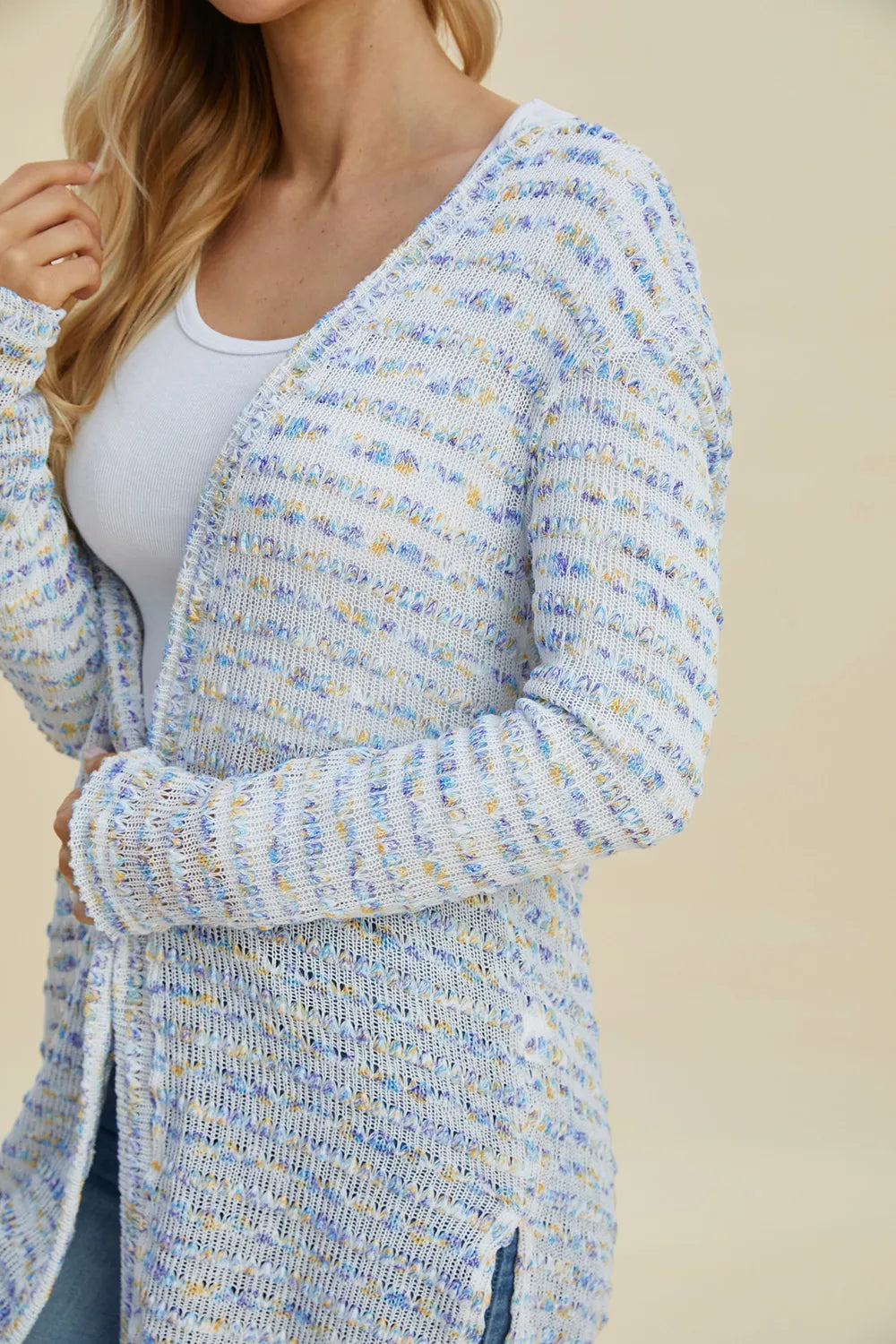Double Take Full Size Open Front Longline Cardigan - cas7m