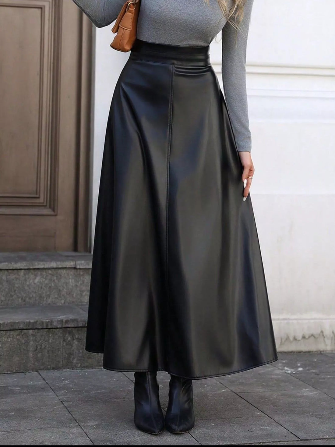 Leather A-Line Midi Skirt - cas7m