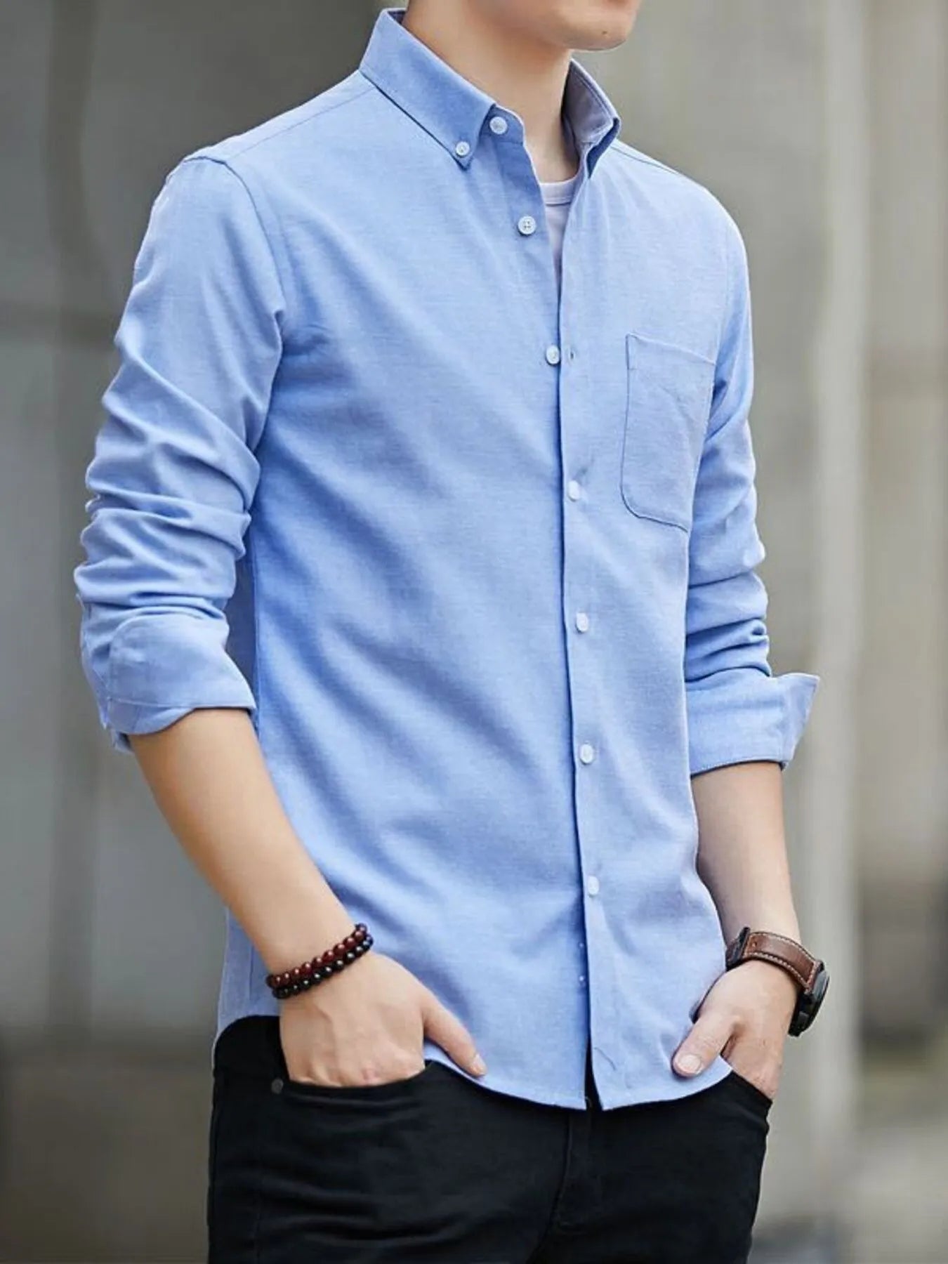 Men's Plus Size Button Up Long Sleeve Shirt - cas7m