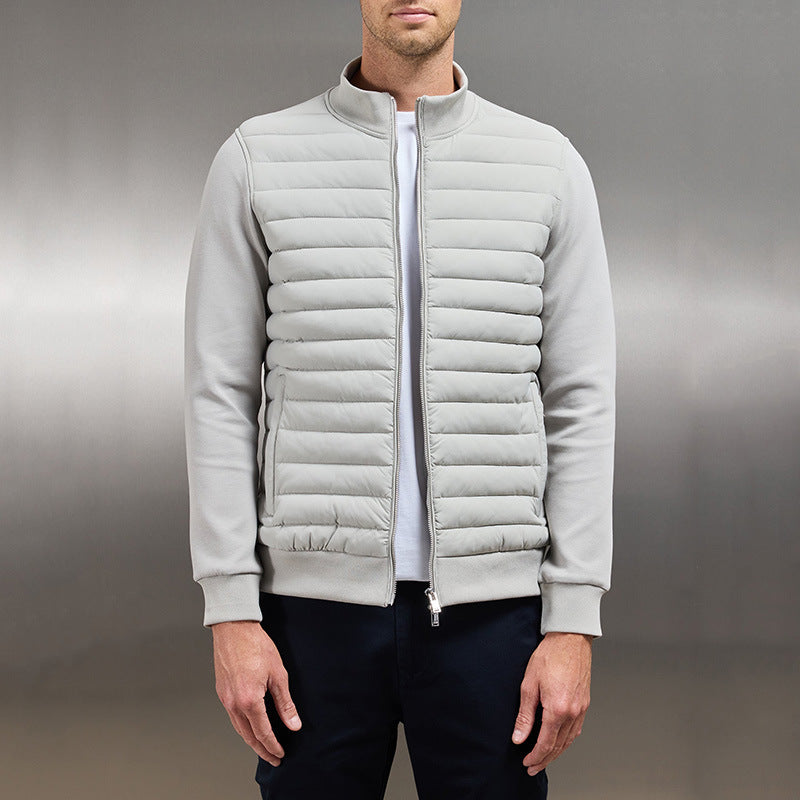 Lightweight Stand Collar Coat For Men Fashion Stitching Knitted Jacket Winter Outwear - cas7m
