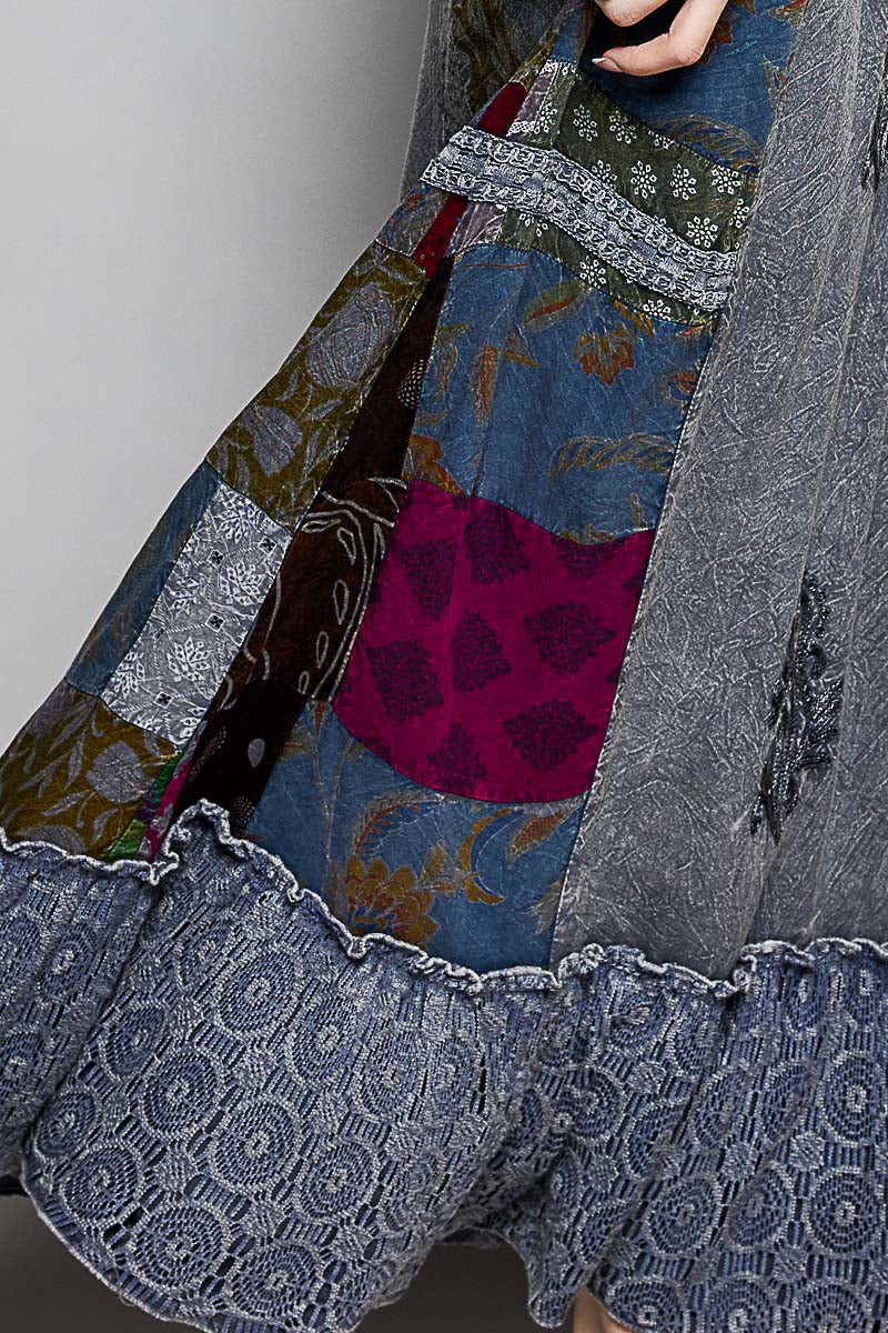 POL Printed Patchwork Embroidered Ruffled Skirt - cas7m