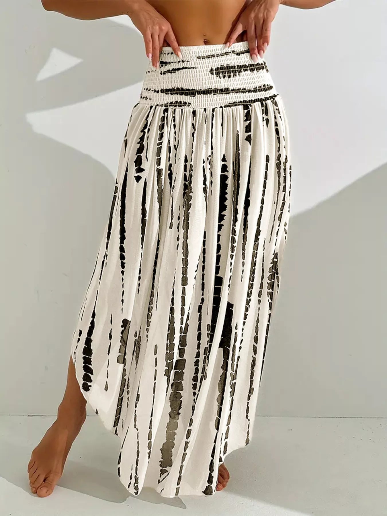 Smocked Asymmetrical Hem Skirt - cas7m