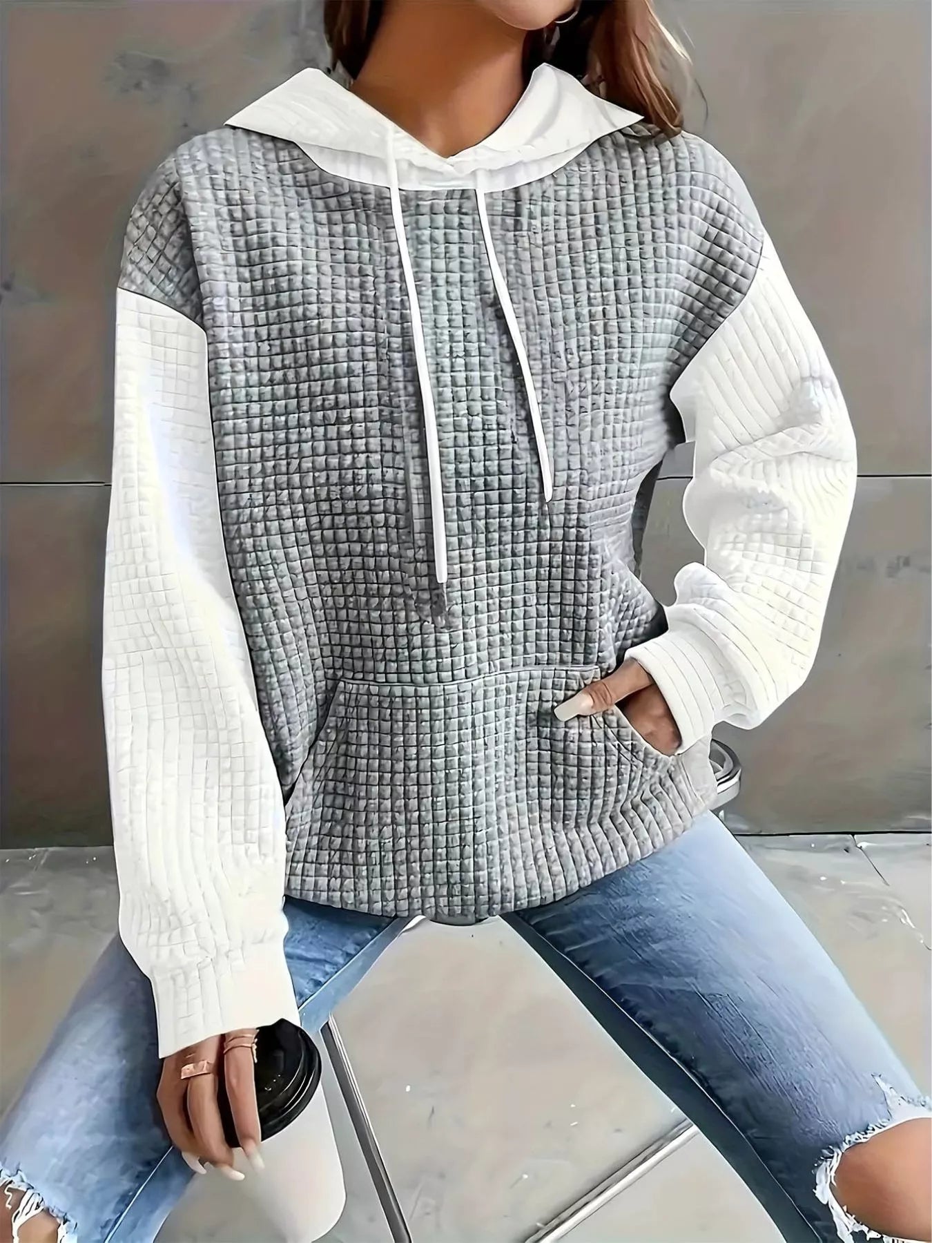 Full Size Textured Kangaroo Pocket Hoodie Plus Size - cas7m