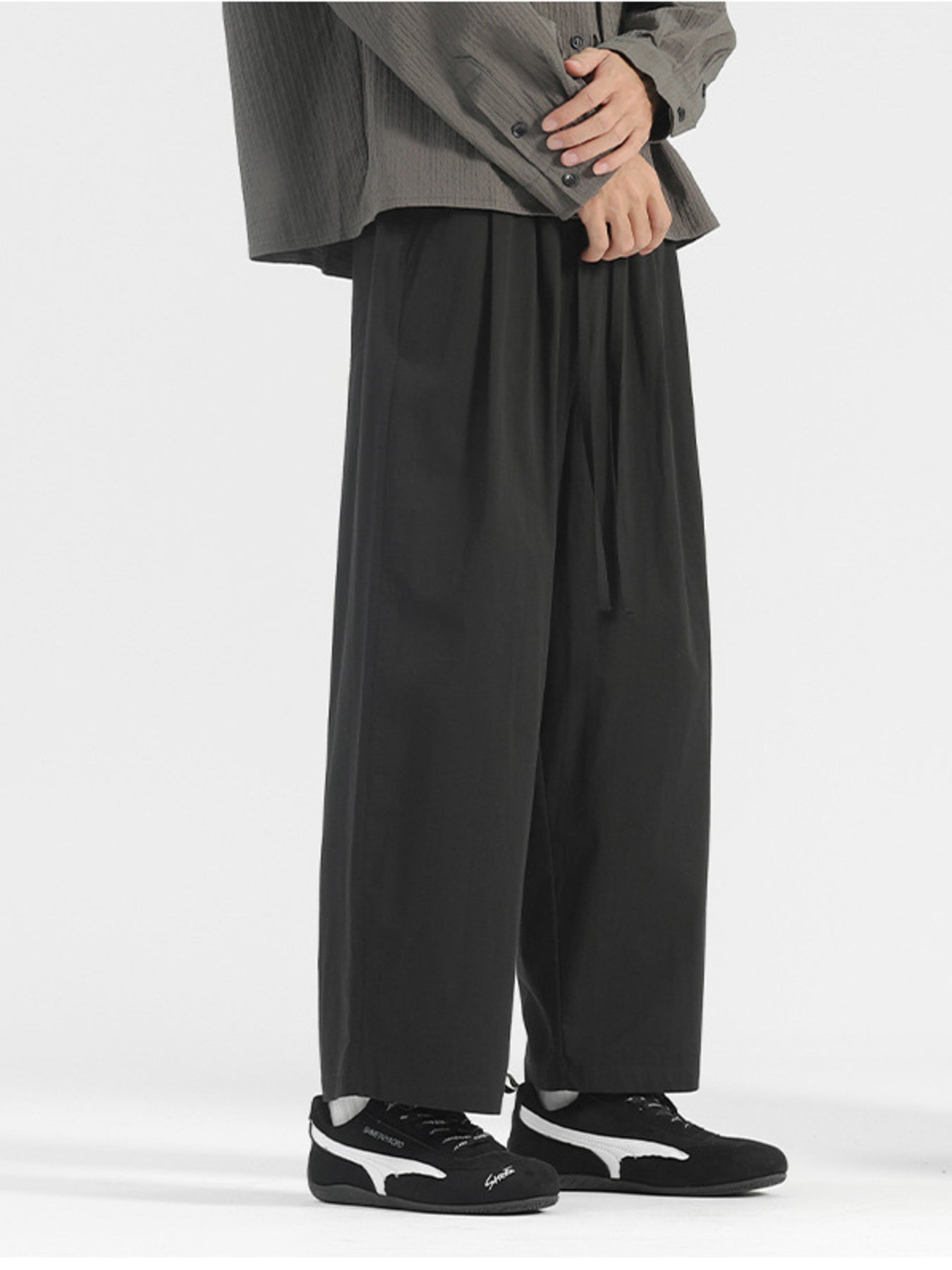 Men's Plus Size Wide Leg Drawstring Casual Pants - cas7m