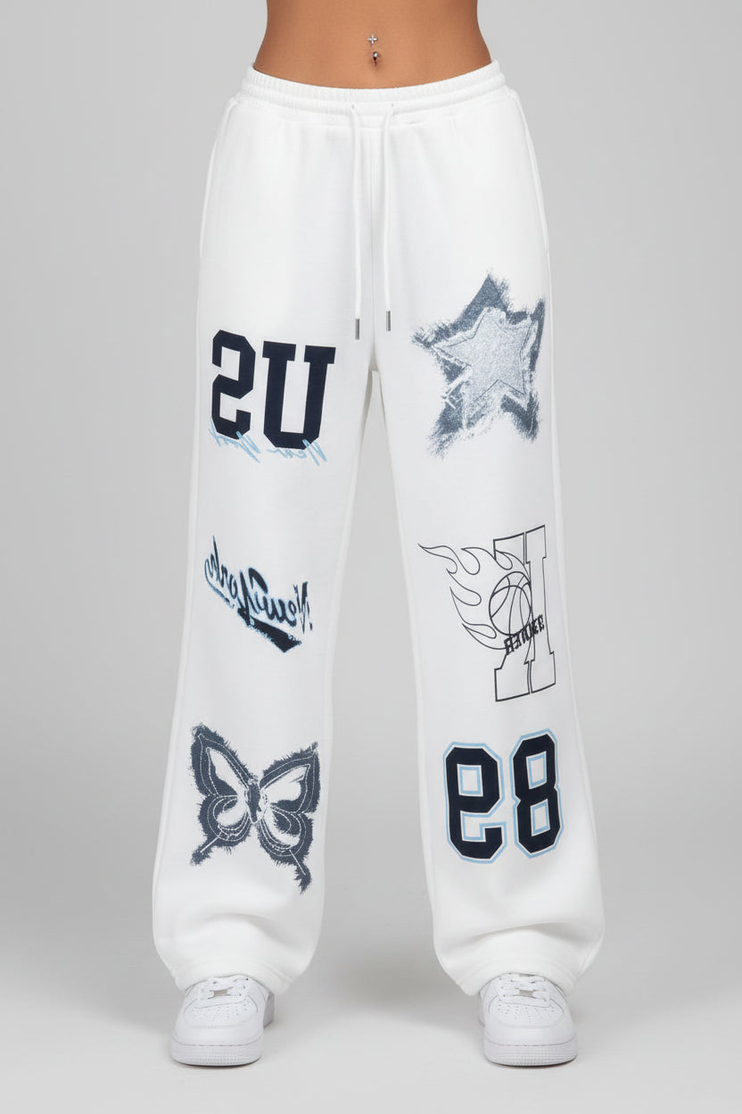 Women's Printed Drawstring Straight Sports Casual Pants - cas7m