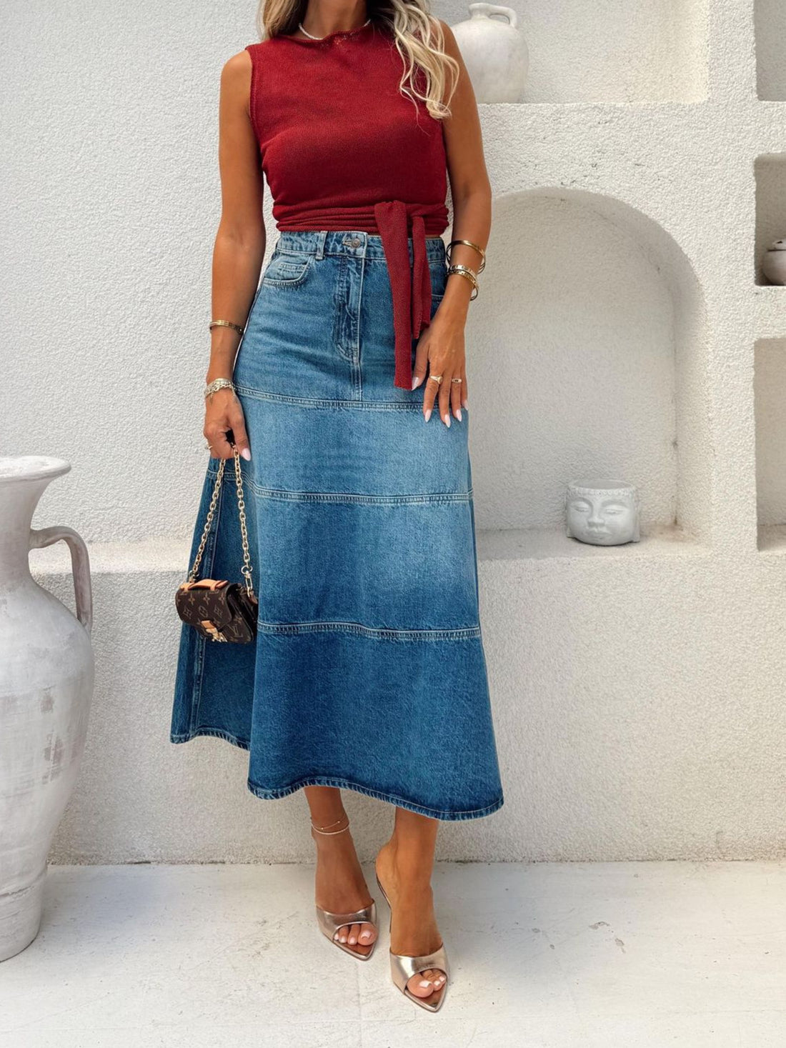 High-Waisted Denim Skirt - cas7m