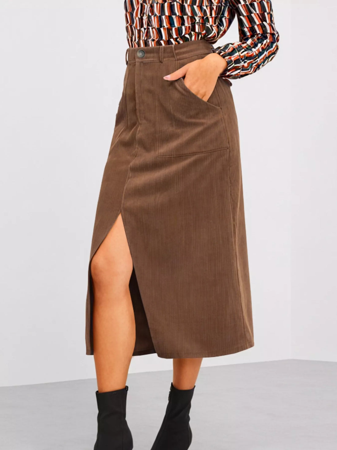 Front Slit Shift High Waist Midi Skirt - cas7m