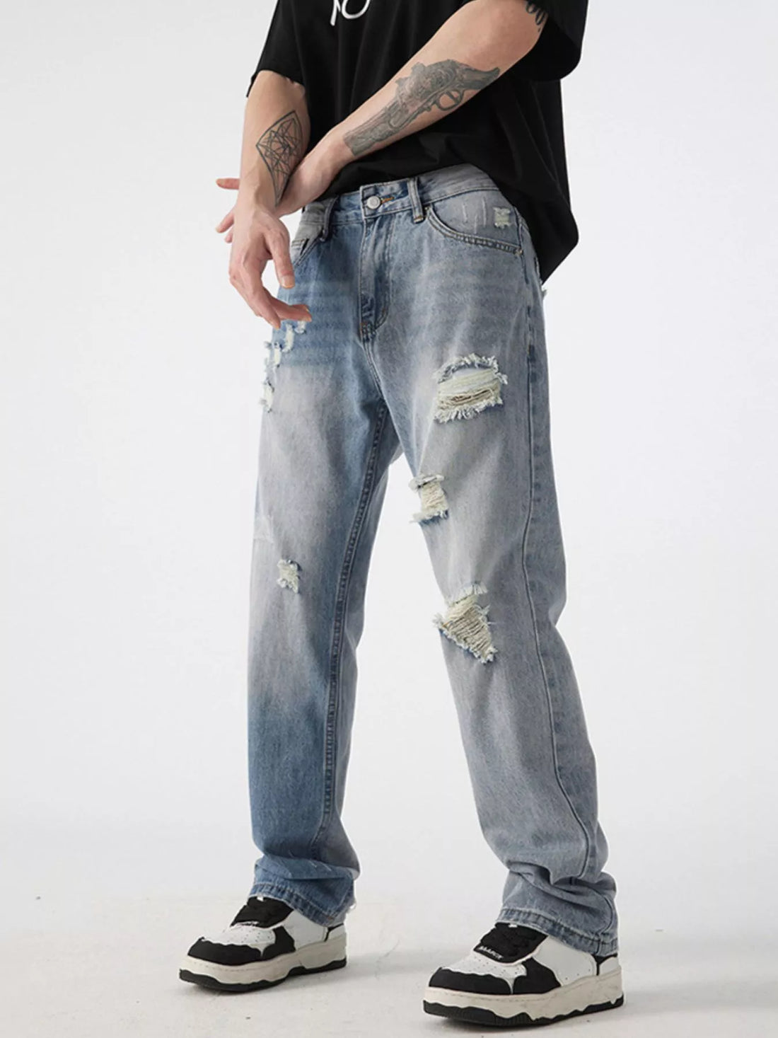 Men's Distressed Wide Leg Jeans - cas7m