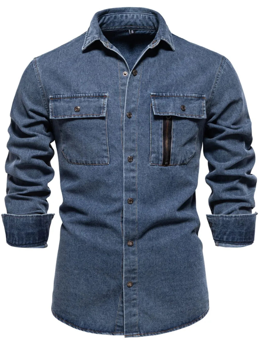 Men's Snap Down Long Sleeve Denim Shirt - cas7m